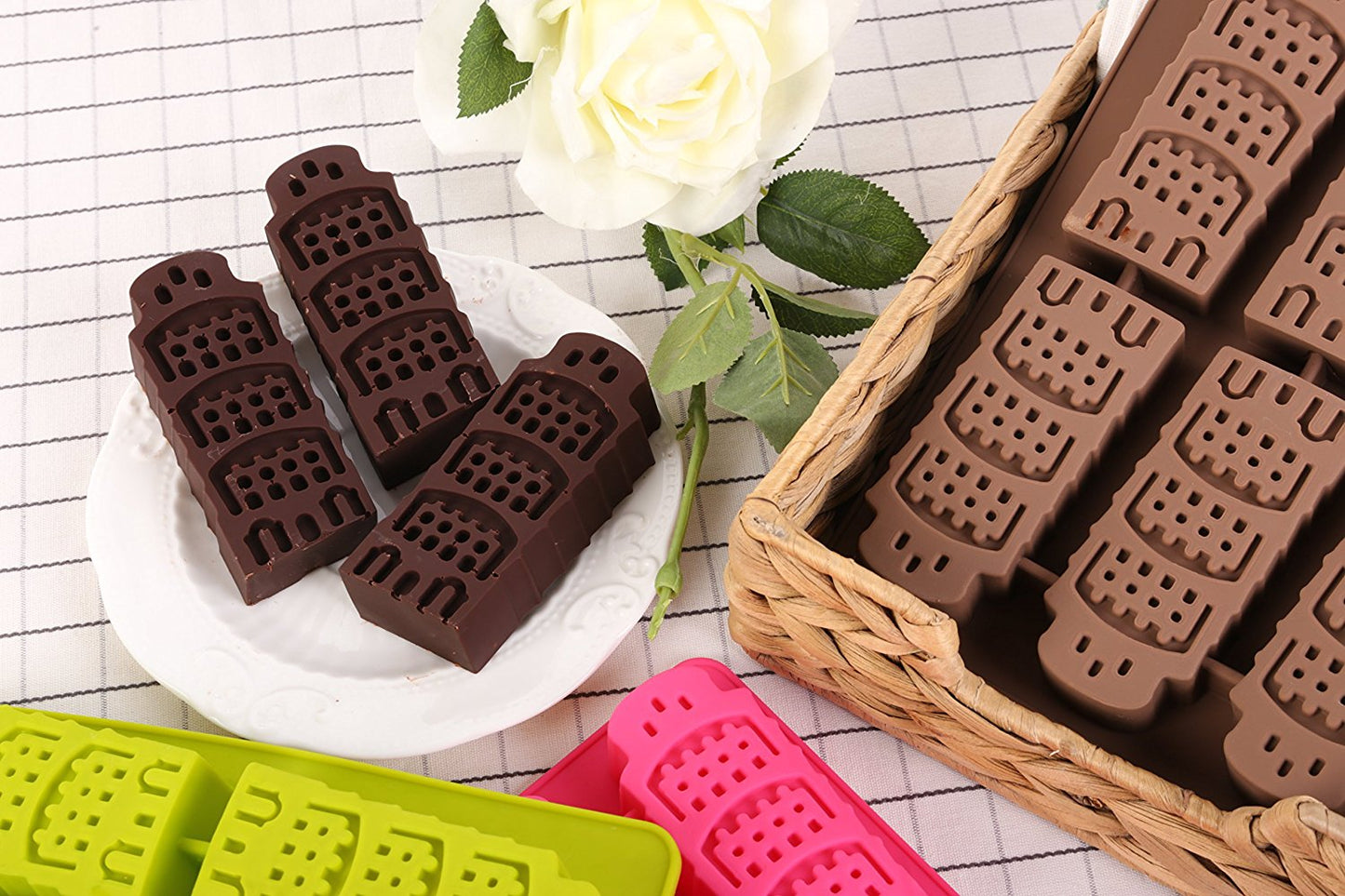 Elbee Home 6-Piece Silicone Leaning Tower of Pisa Tray for Making Homemade Ice, Candy, Chocolate, Gummy, Jello, and More.