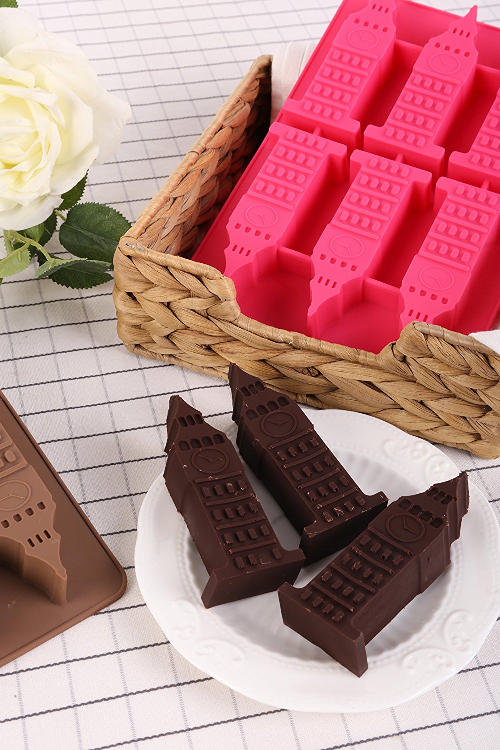 Elbee Home 6-Piece Silicone Big Ben Tray for Making Homemade Ice, Candy, Chocolate, Gummy, Jello, and More