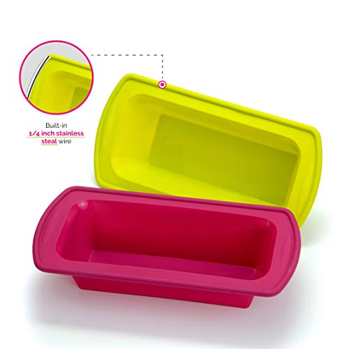 Elbee Baking Non Stick Durable Silicone Loaf Pans Set, Thick Steel Reinforced Rim for Easy and Stable Movement,