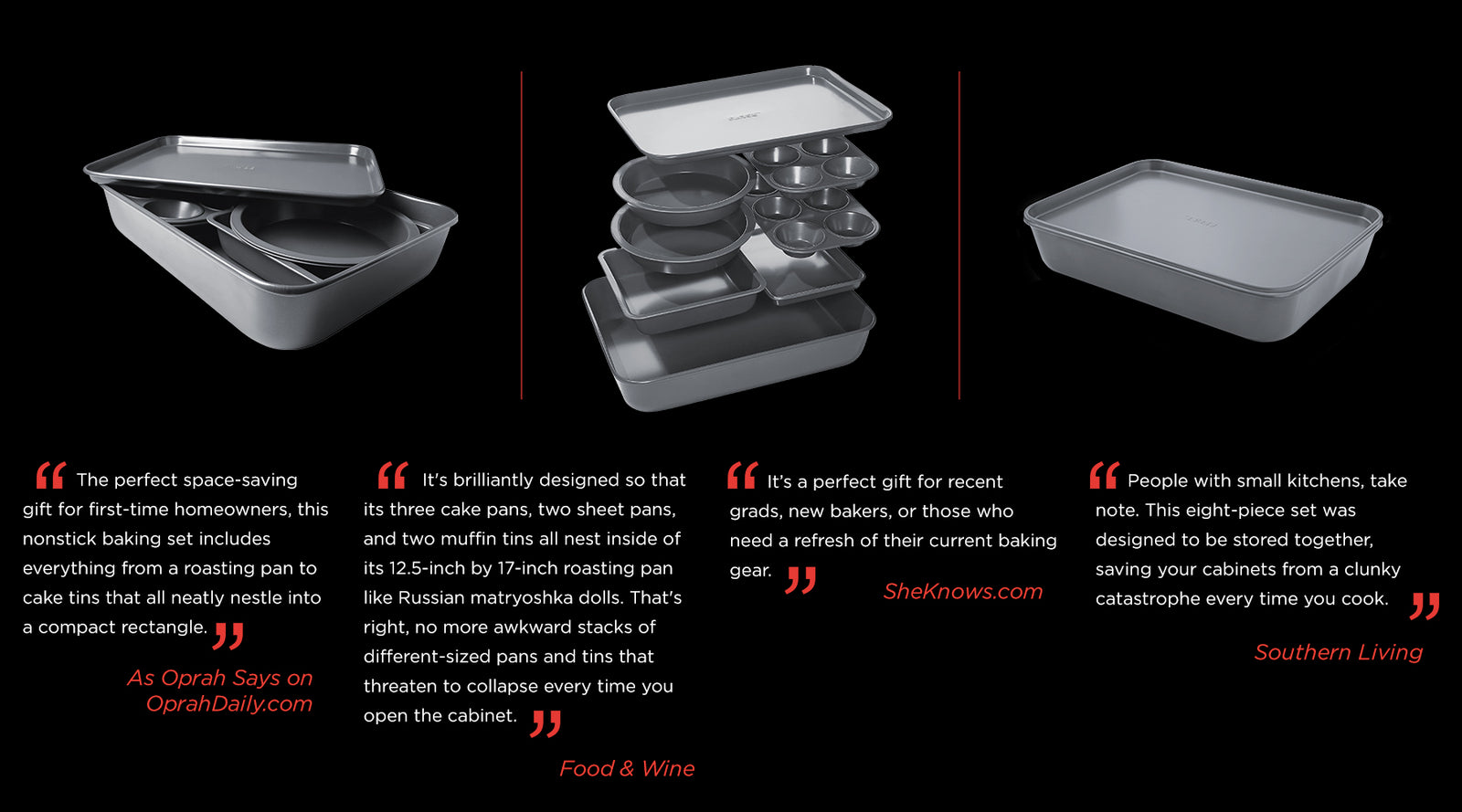 Elbee Home 8 Piece Baking Pan Set, Patented Space Saving Self Storage , Nonstick Carbon Steel Bakeware Set