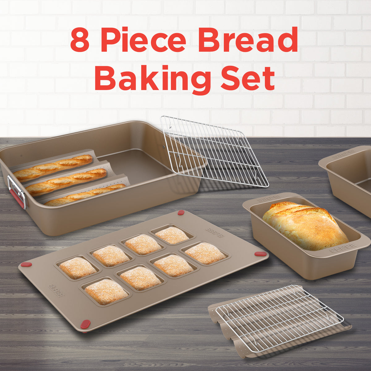 Elbee Home 8Piece Nonstick Space Saving Bread Baking Pan Set