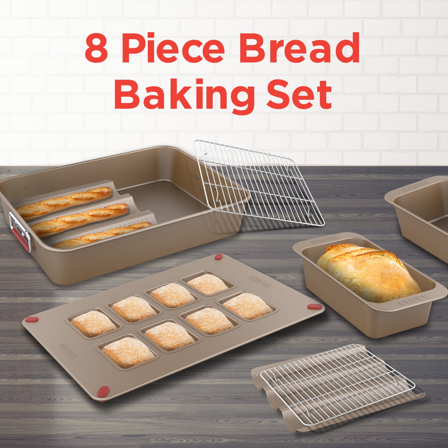 Elbee Home 8 Piece Non-Stick Carbon Steel Bakeware Set