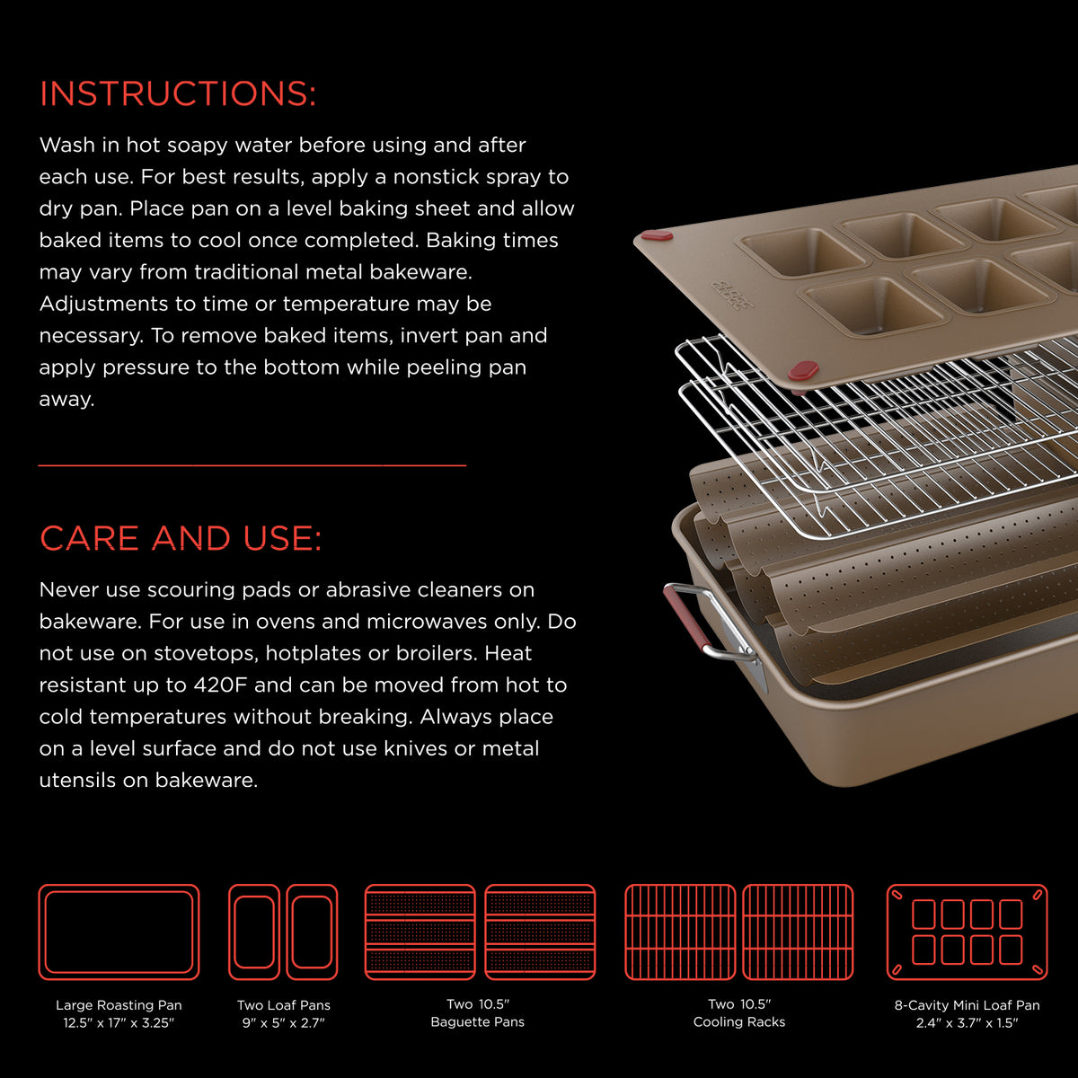 Elbee Home 8Piece Nonstick Space Saving Bread Baking Pan Set